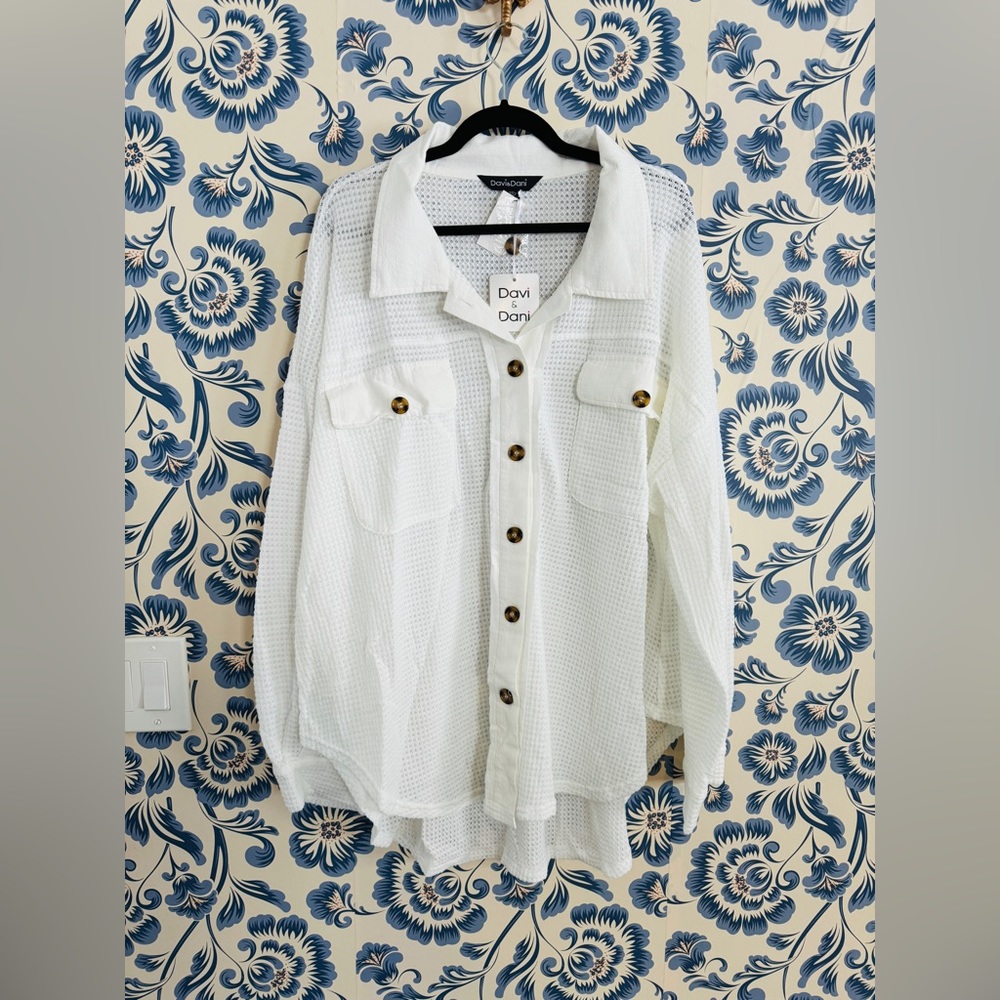 NWT Davi & Dani 2X Waffle Knit Shacket Shirt